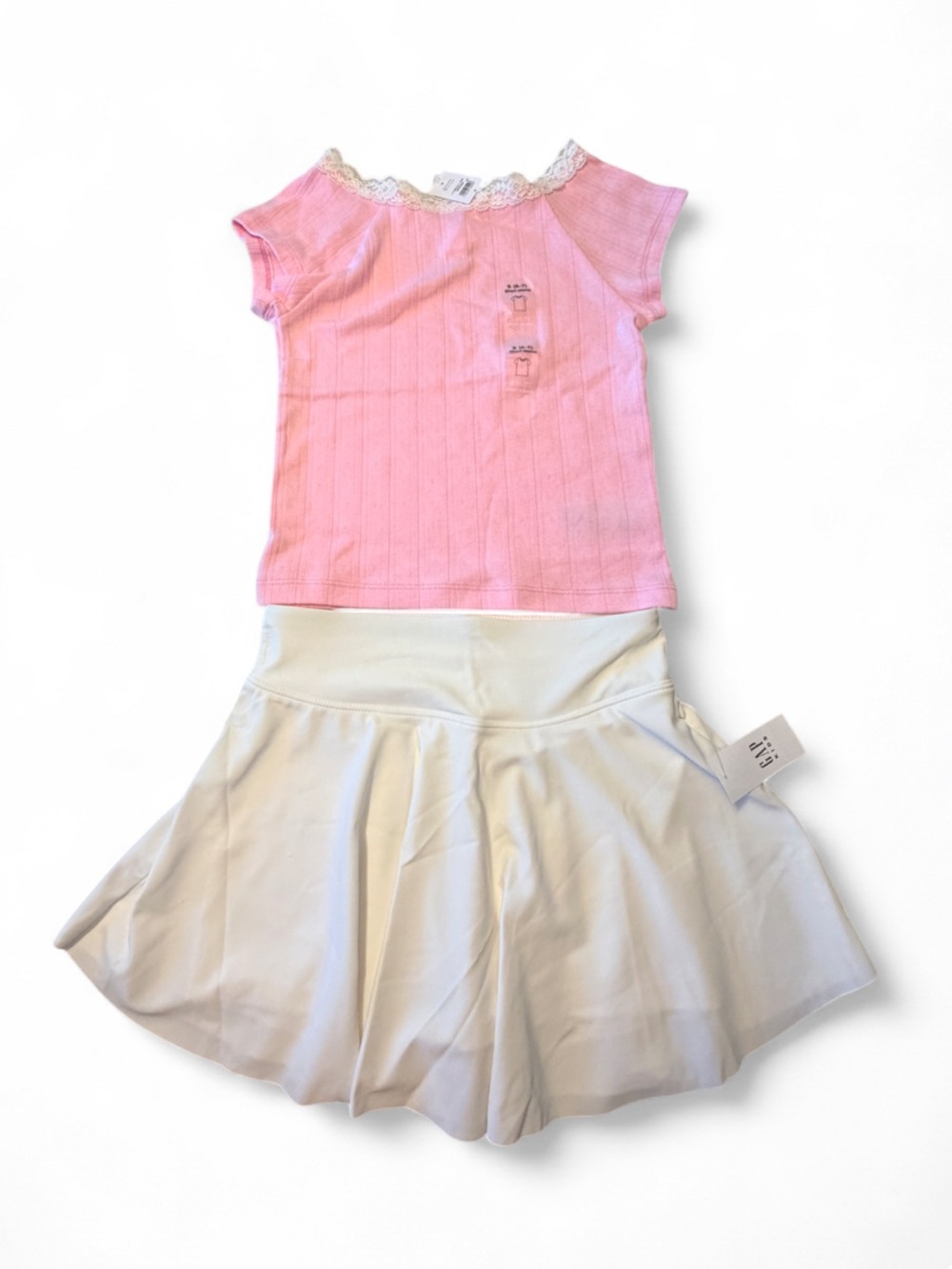 GAP Pink Lace-Trim Tee with Cream Flared Skirt